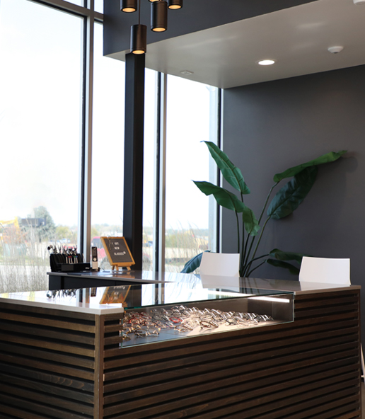 Display case with designer glasses, frames and sunglasses at Vision Specialists